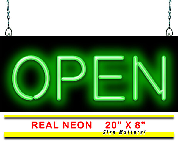 Green Neon Open Sign – 20&Prime;x8&Prime; – Super Bright, REAL Neon Attracts More Customers