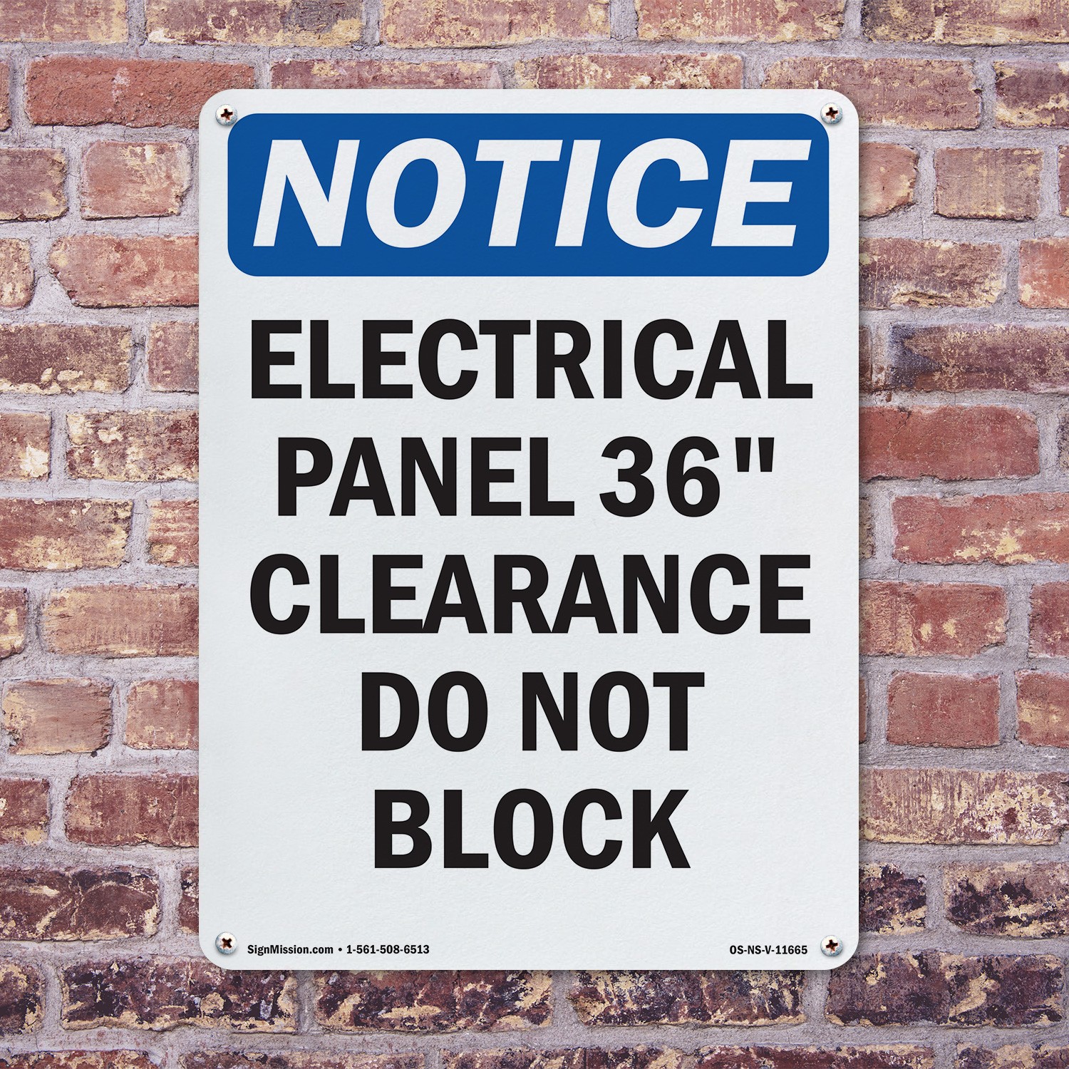 Electrical Panel 36 Clearance OSHA Notice Sign Metal Plastic, Decal 5 or 10 Pack