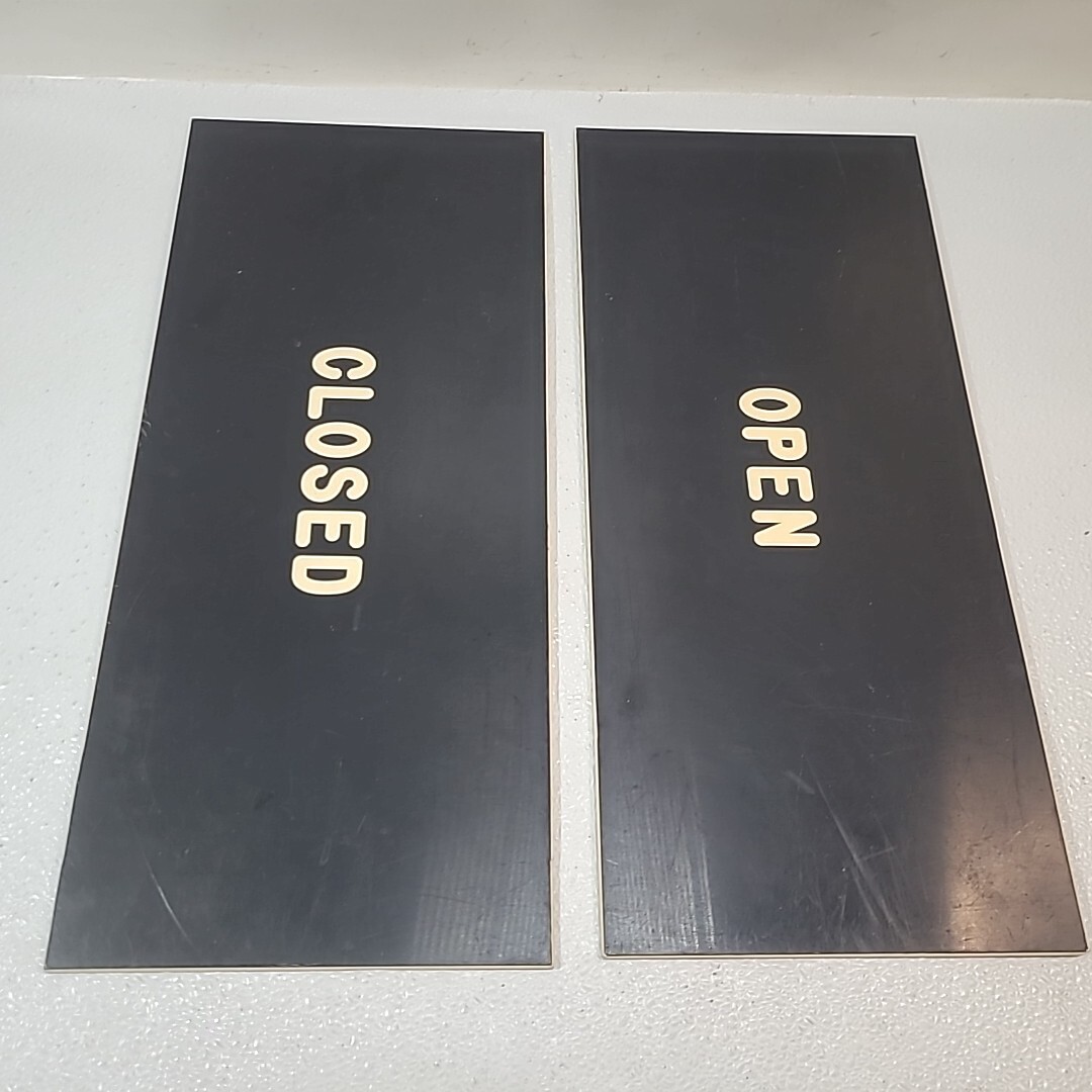 Set of Vintage OPEN / CLOSED White Letters On Black Double Sided 18&Prime; x 8&Prime;