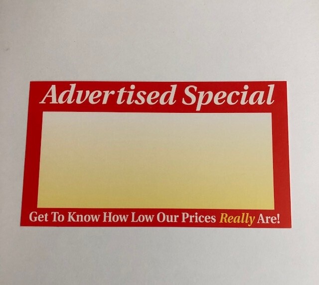 BUY ONE PACK & GET ONE PACK FREE! Advertised Special Signs Cards-100 Retail