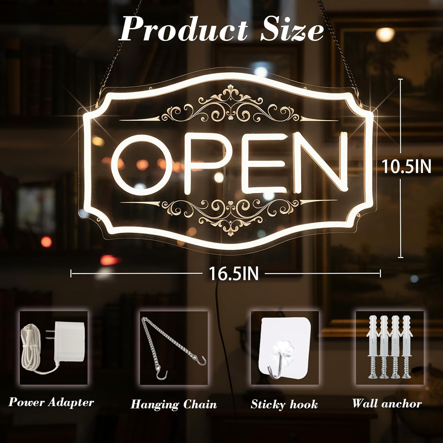 Open Sign for Business, LED Dimmable Neon Open Sign with 12V/2A Adapter, 16.5&Prime; X