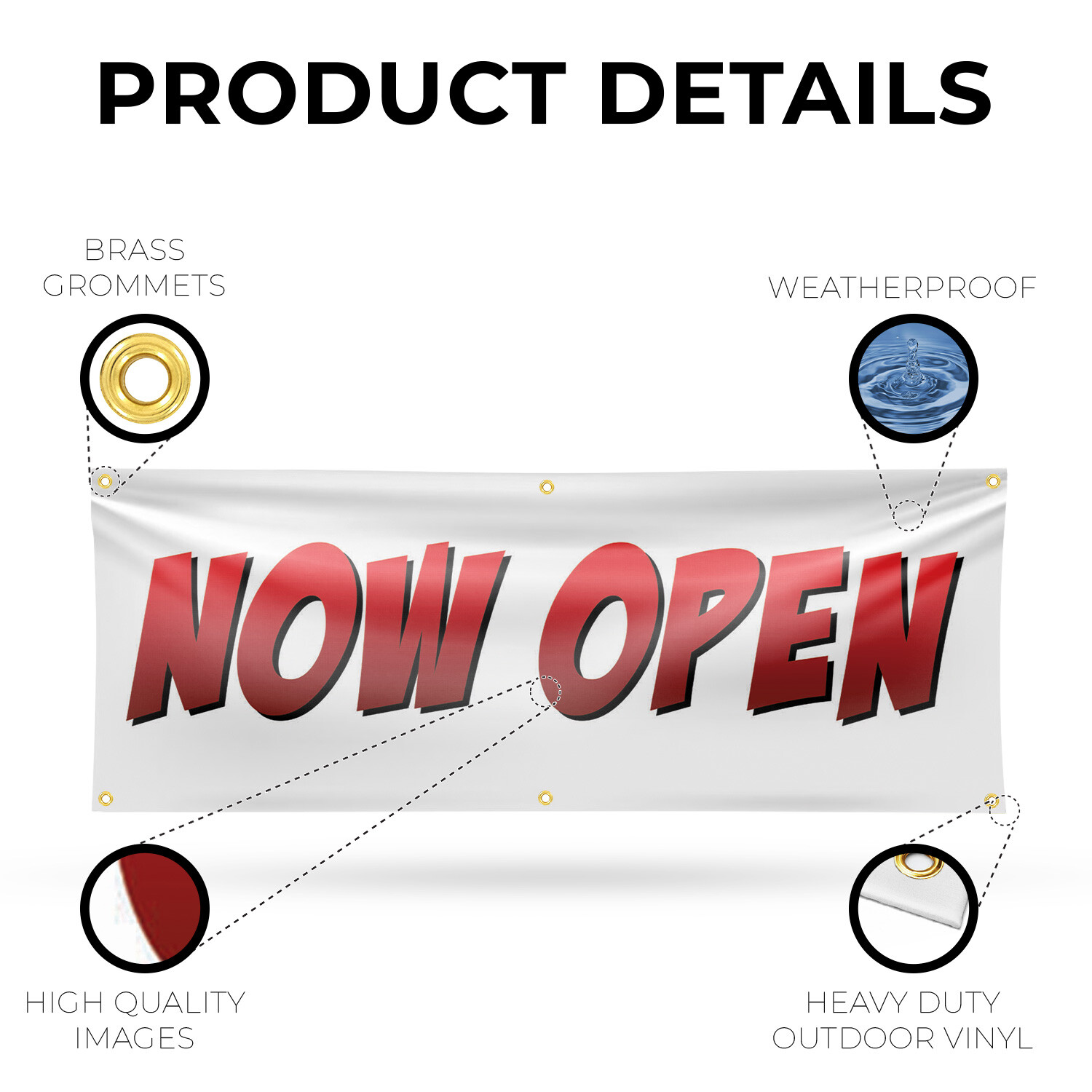 Now Open 13 oz Vinyl Banner Sign with Metal Grommets Heavy-Duty Single-Sided