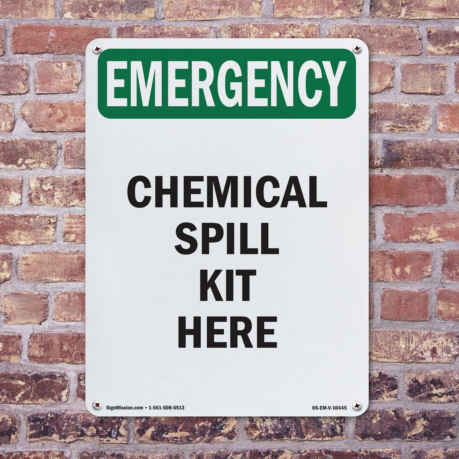 Chemical Spill Kit Here OSHA Emergency Sign Metal, Plastic, Decal 5 or 10 Pack