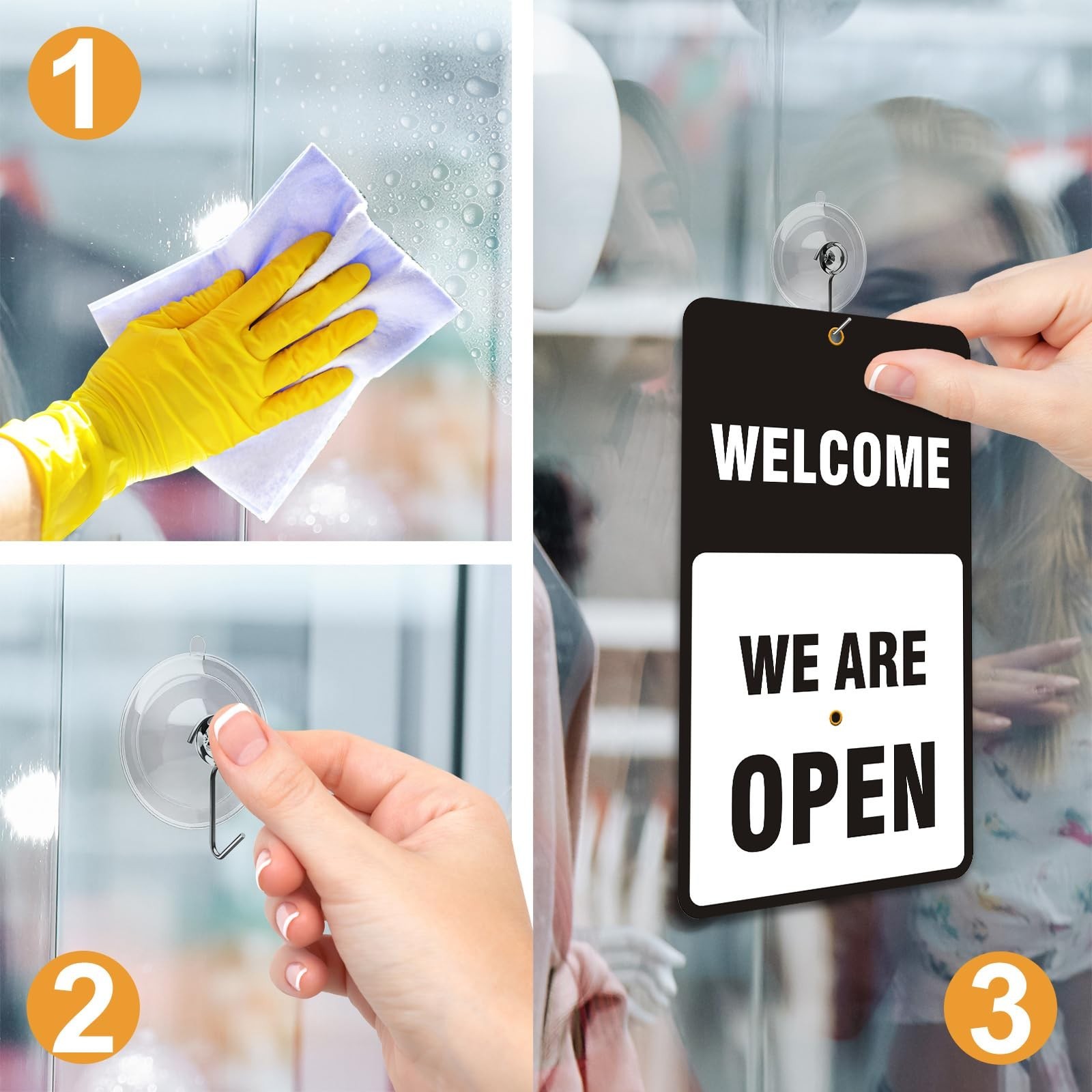 Open Signs for Business with Suction Cups, “We Will Be Back – Welcome We a