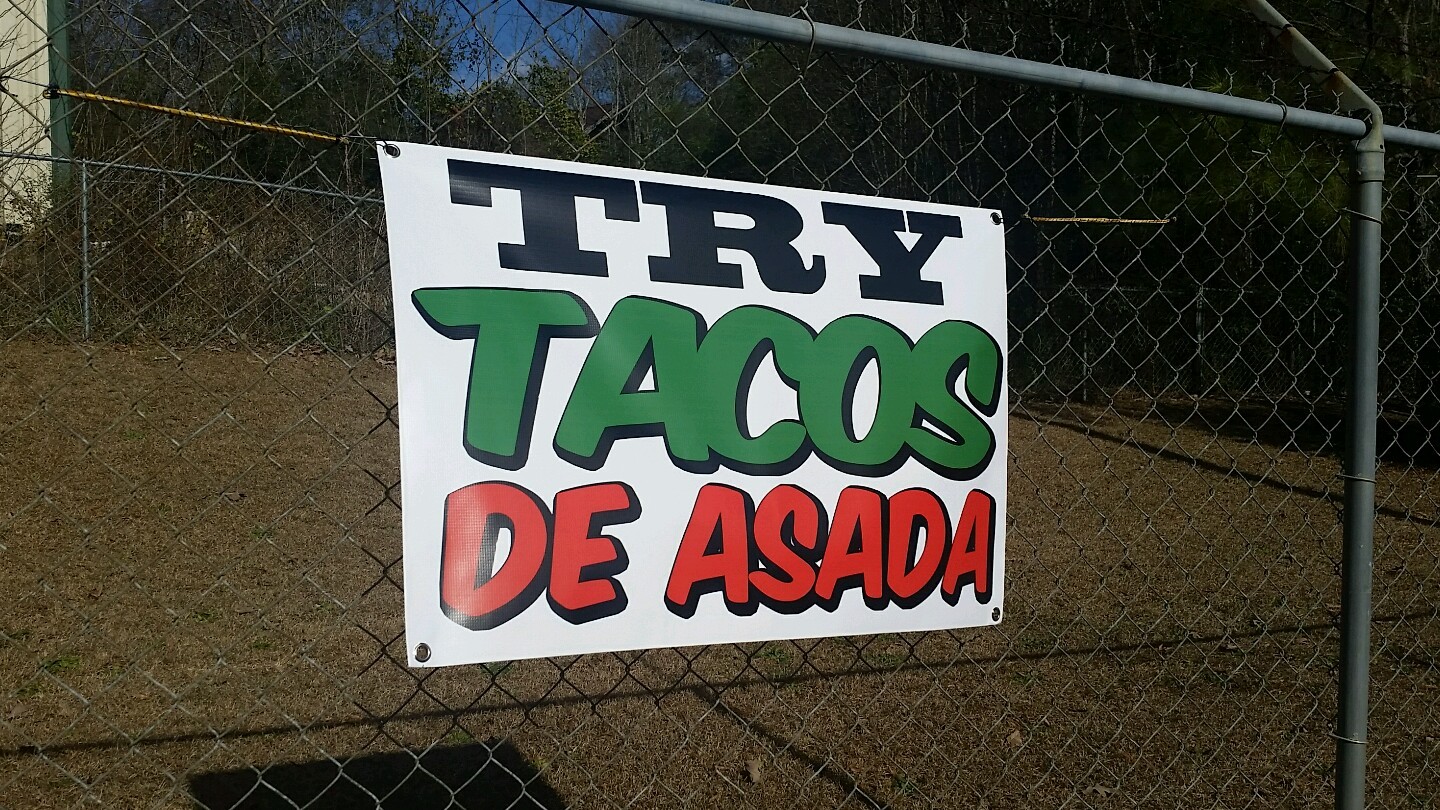 TRY TACOS DE ASADA Banner Rotulos Mexican Food Restaurant Open Shop Sign Display
