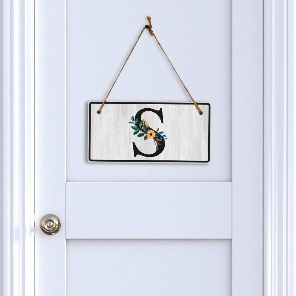 S Flower Decor 5×10 Hanging Wall or Door Sign | Alphabet Letter Room Decoration