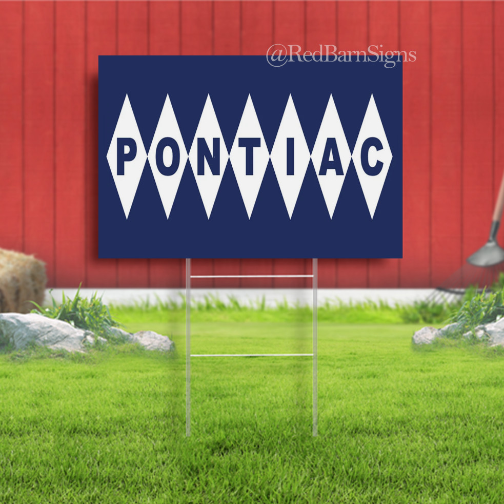 Pontiac Blue Retro Indoor Outdoor Yard Sign with metal stakes