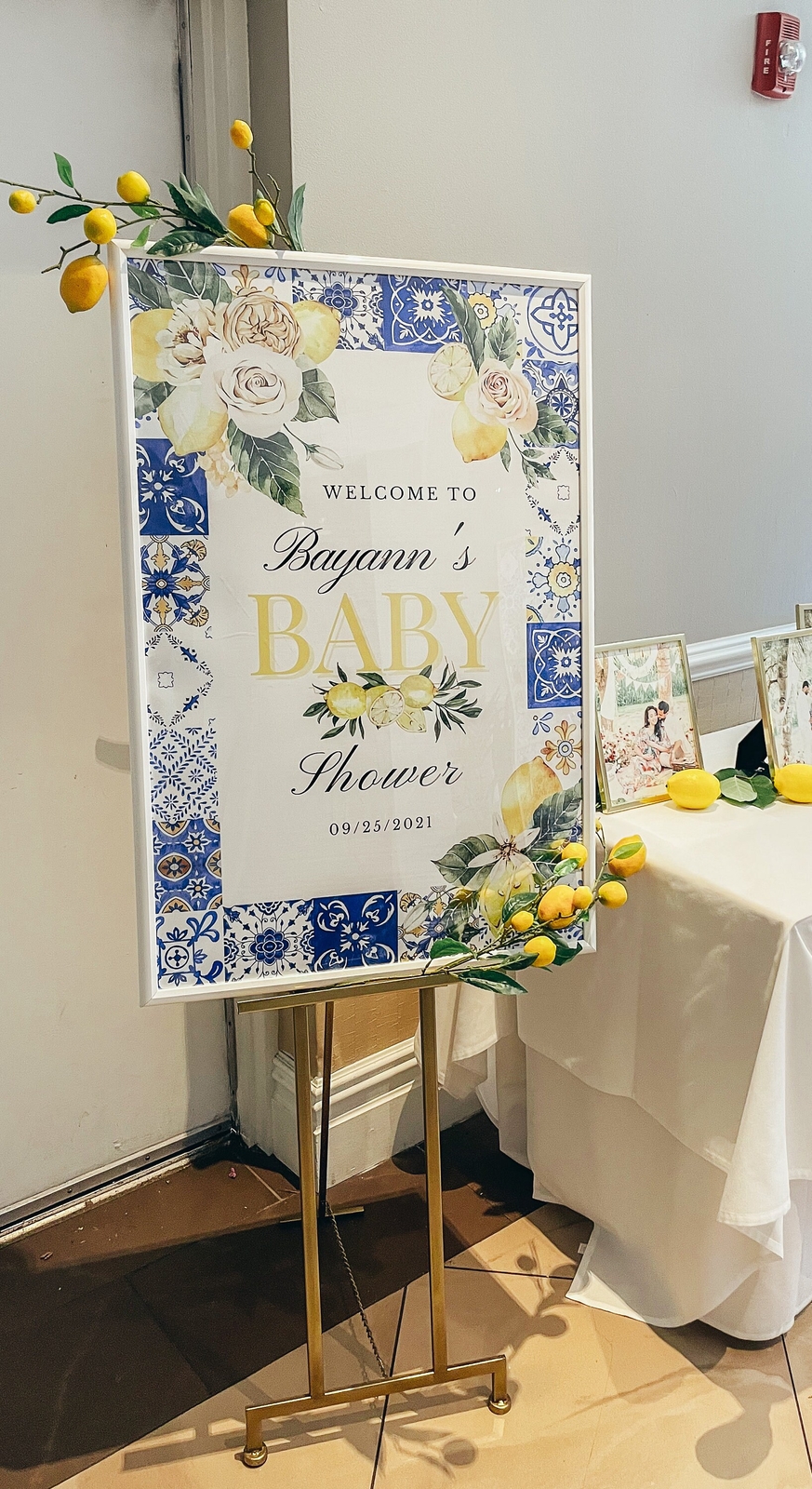 Lemon Italian Themed Welcome Sign Baby Shower Bridal Shower Yellow Blue Tile Ge