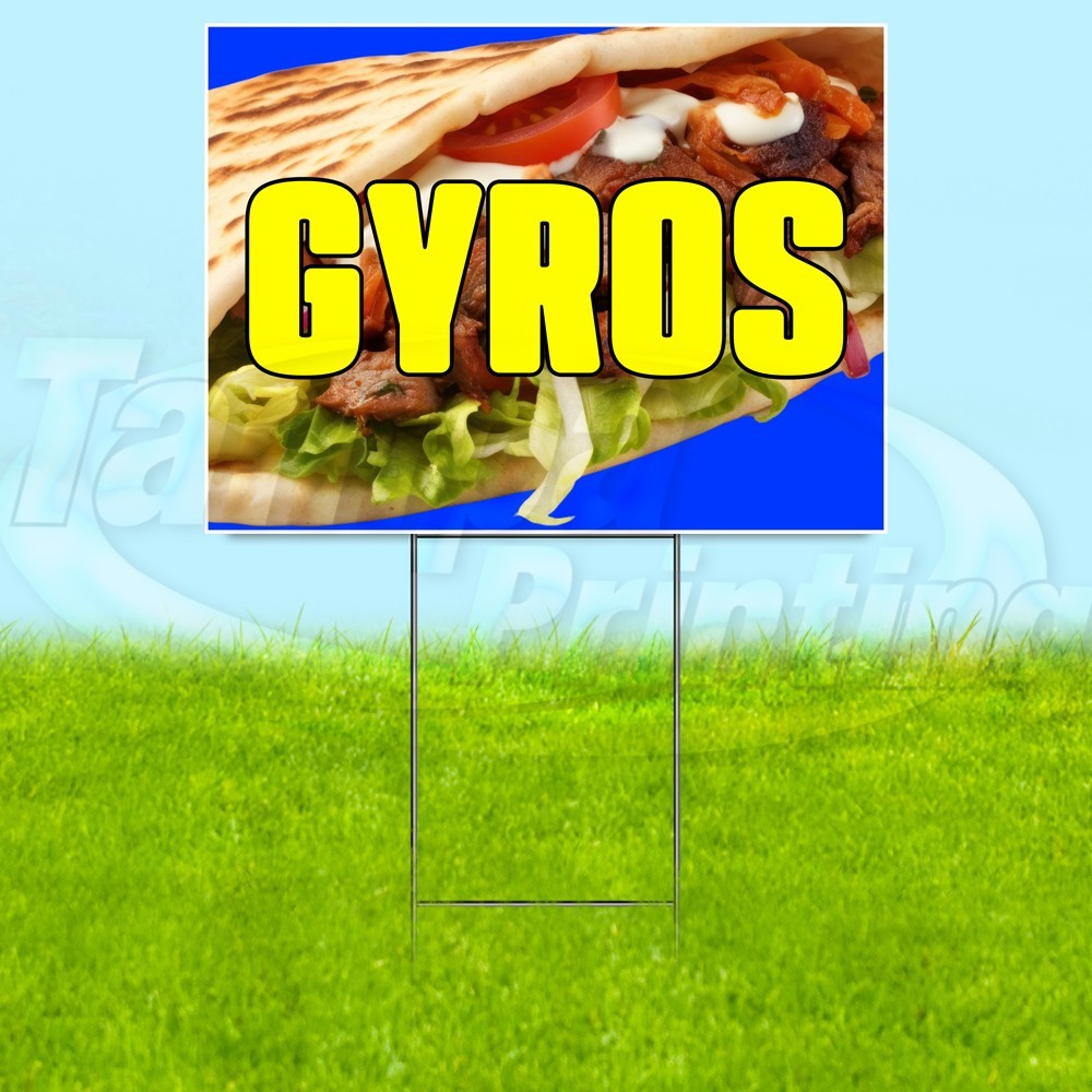 GYROS 18×24 Yard Sign Greek Food Plastic Corrugated WITH STAKE USA YS07742