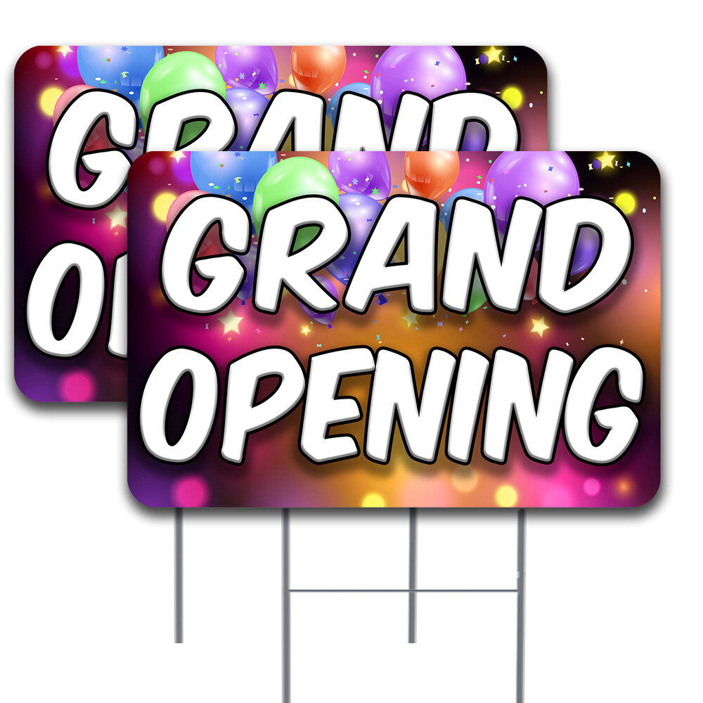 GRAND OPENING 2 Pack Double-Sided Yard Signs 16&Prime; x 24&Prime; with Metal Stakes (Made i