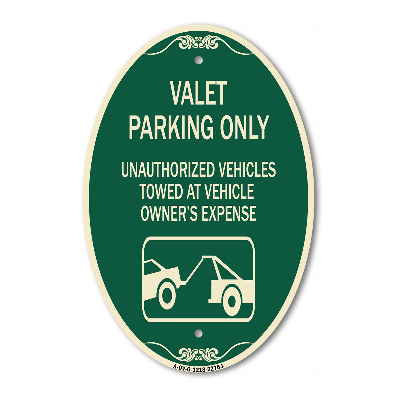 Valet Parking Only Unauthorized Vehicles Towed at Owner Expense with Graphic 12&Prime;