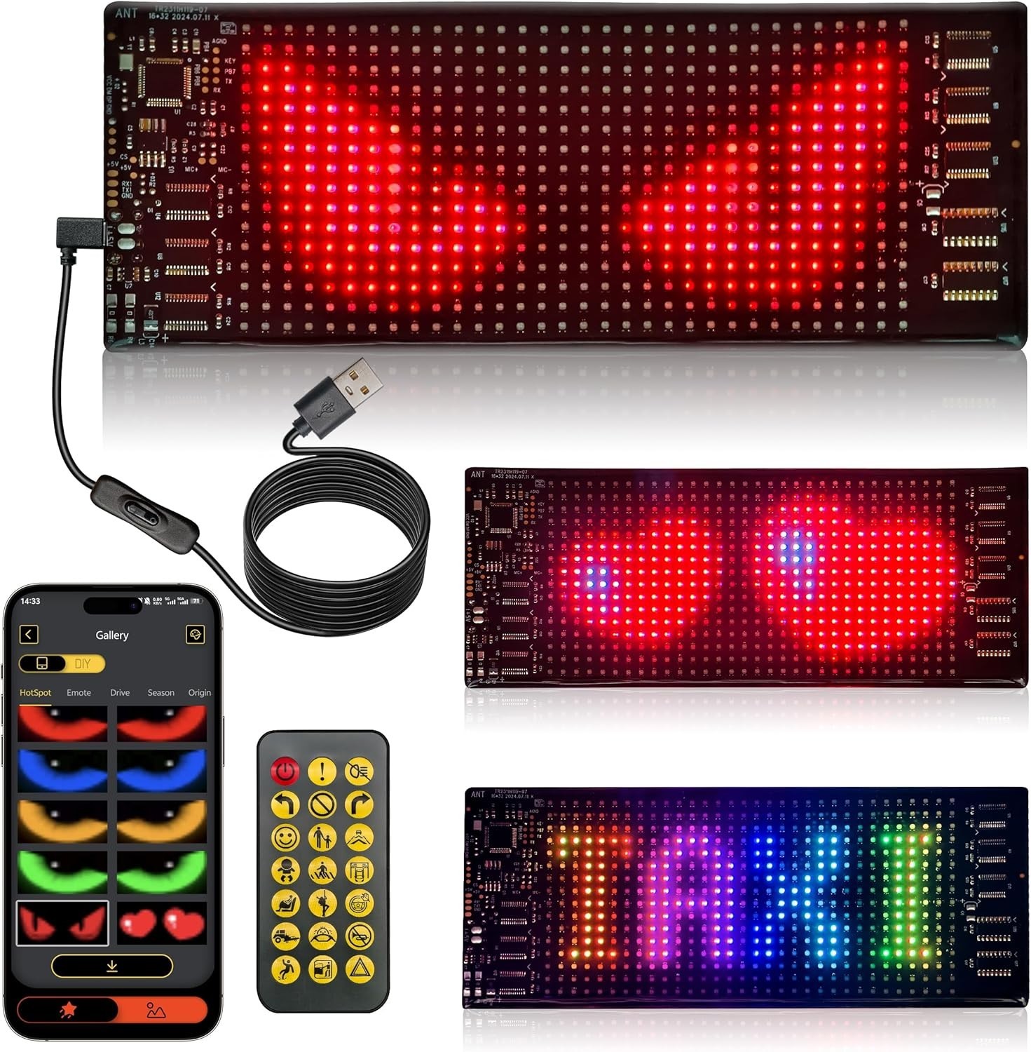 Vibrant 7&Prime;x3&Prime; Waterproof LED Sign for Cars – Customizable Remote Control