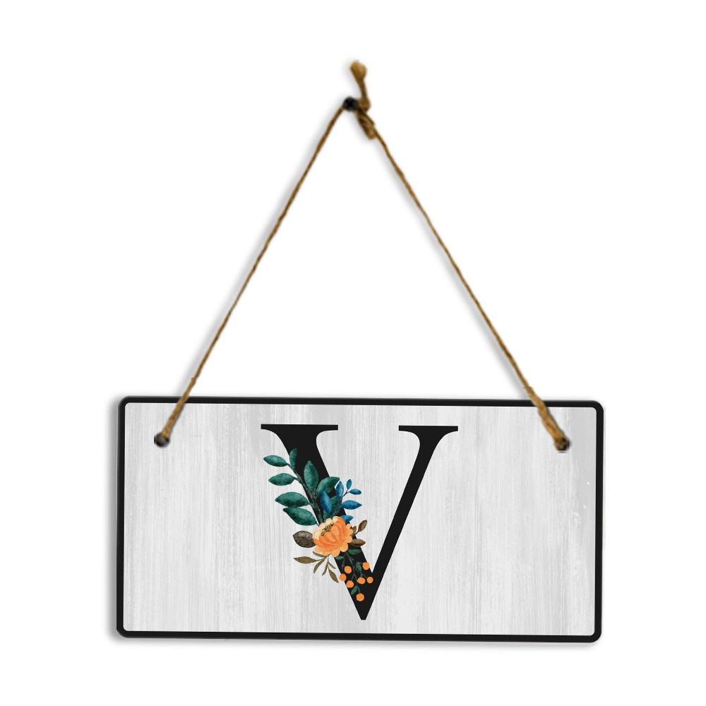 V Flower Decor 5×10 Hanging Wall or Door Sign | Alphabet Letter Room Decoration