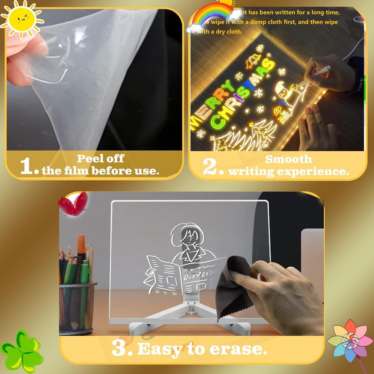 LED Note Board with Colorful Pens, Acrylic Dry Erase Light Up Writing Board, …