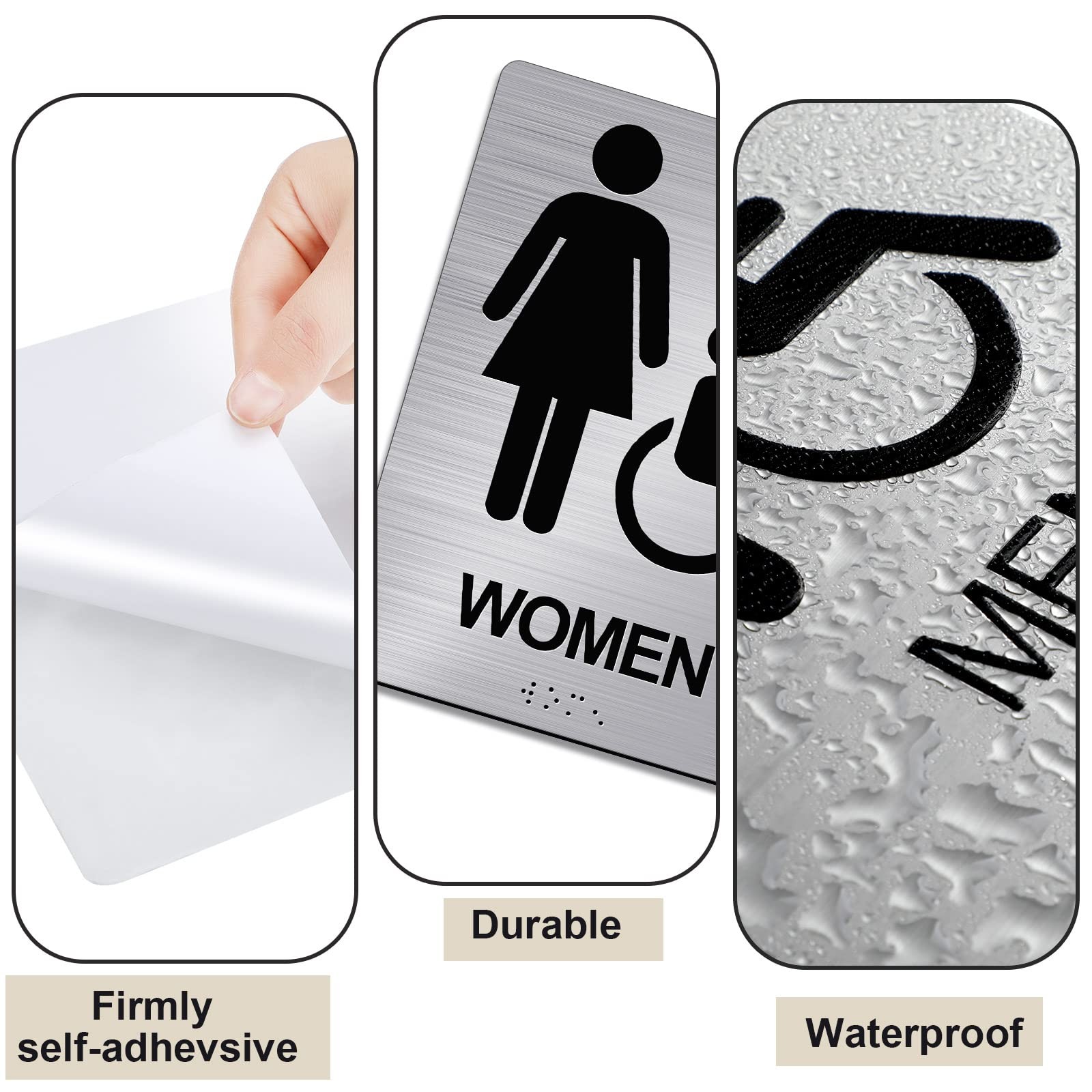 2 Pack ADA Restroom Signs Men Women Braille Bathroom Business 8×6