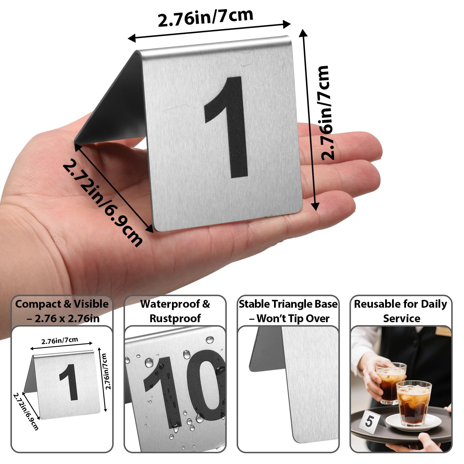 10 PCS Heavy Duty Stainless Steel Tent Style Table Numbers 110 Signs Metal