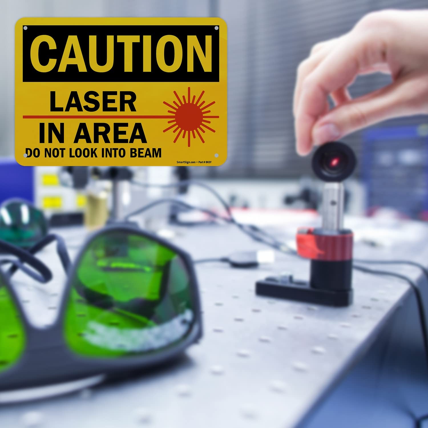 7×10 Inch Aluminum Caution Laser In Area Do Not Look Sign Black Red On Yellow