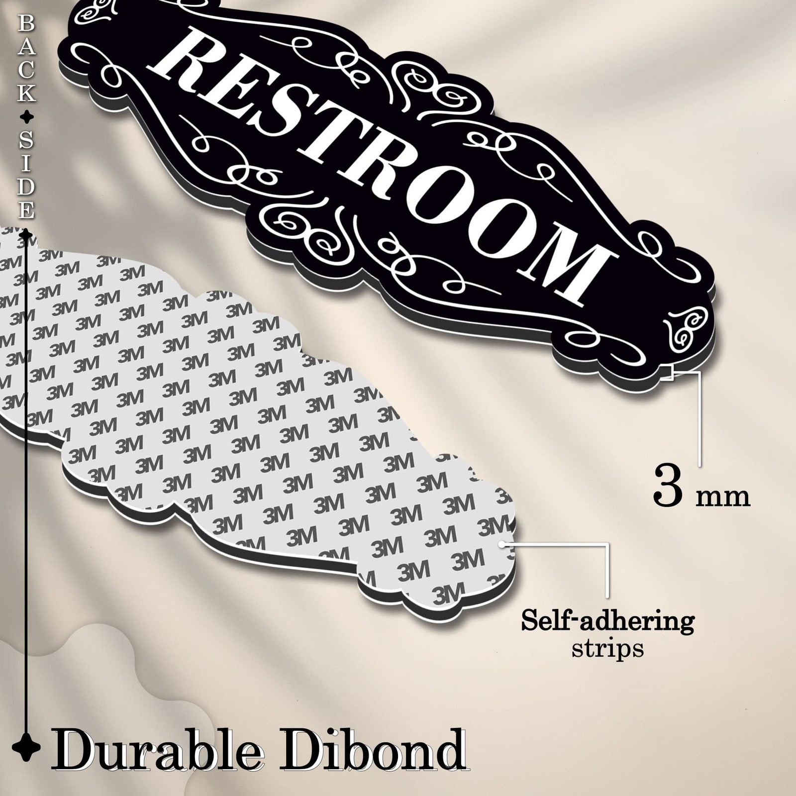 Restroom Sign for Door 9×3 Dibond Self-Adhesive Unisex Bathroom Sign Modern