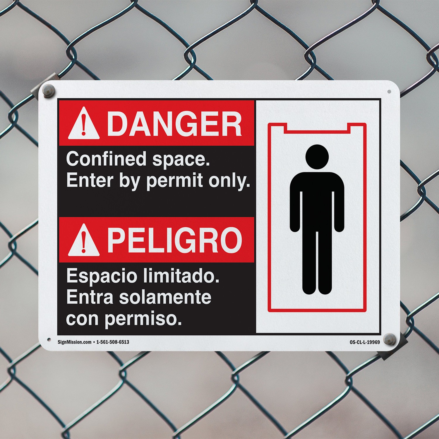 Danger Confined Space Enter By Permit Only (Bilingual Spanish) OSHA 5/10 Pack