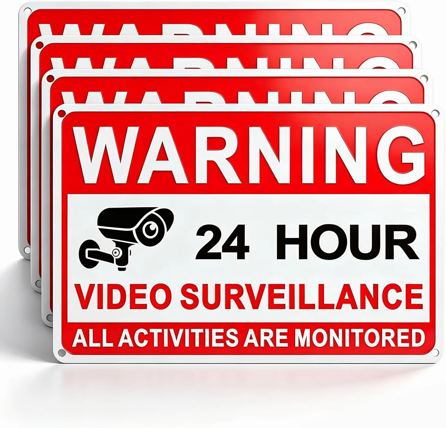 4 Pack Video Surveillance Signs, 8 x 12 Inch Aluminum Camera Signs, CCTV Secu…