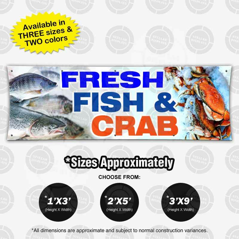 FRESH FISH & Crab Banner Food Market Restaurant Open Sign Shop Display Vinyl Cod