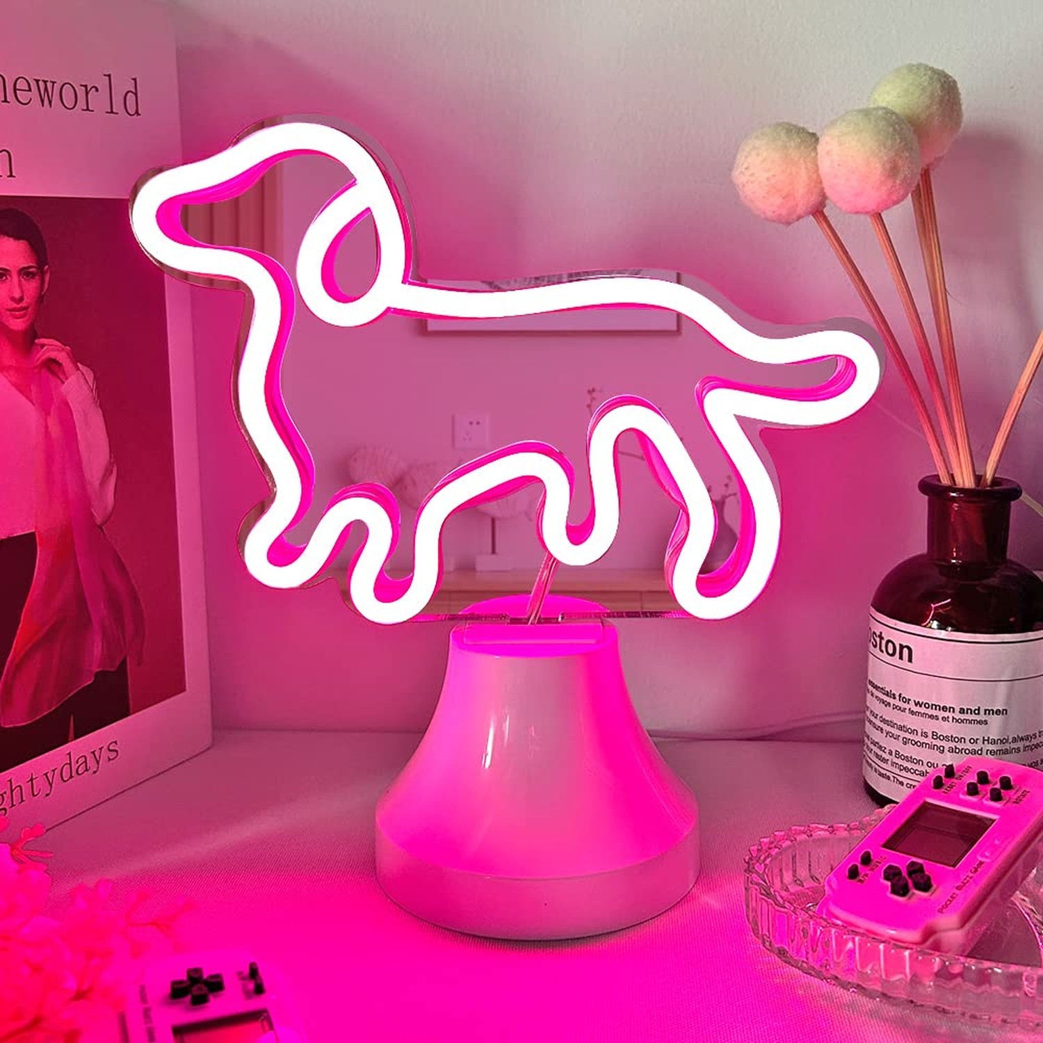 Dog Neon Sign for Room Decor, Neon Mirror Table Light, USB & Battery Operated…
