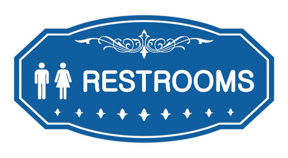 Victorian Unisex Restroom Sign (Blue) – Medium 4&Prime; X 8&Prime;