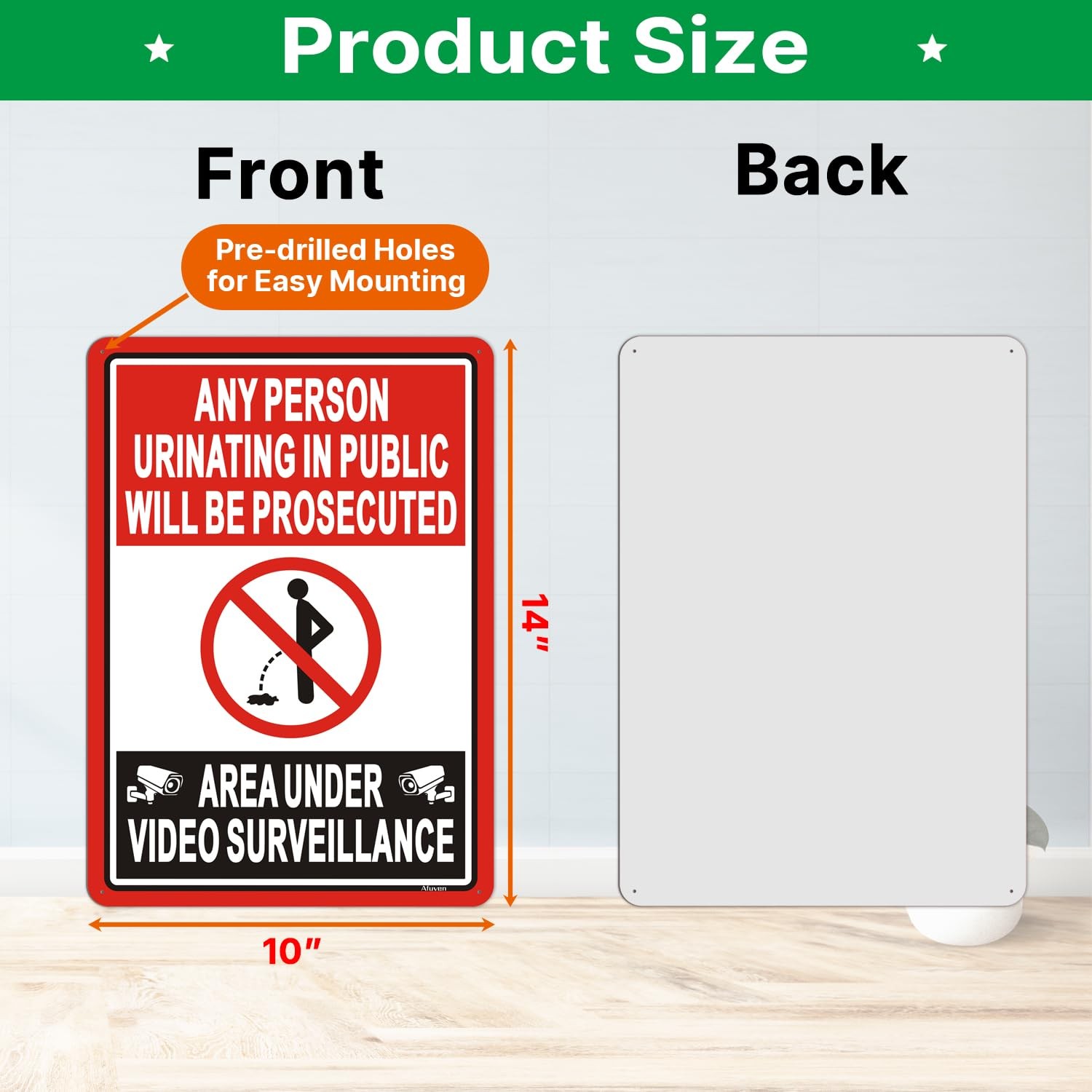 2 PCS No Urinating Public Video Surveillance Sign Aluminum 14×10 Inch