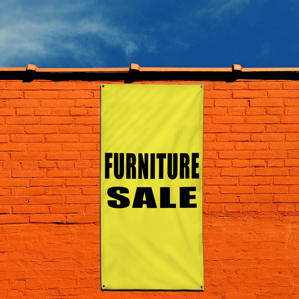 Vertical Vinyl Banner Multiple Sizes Furniture Deal Yellow Promotion Business