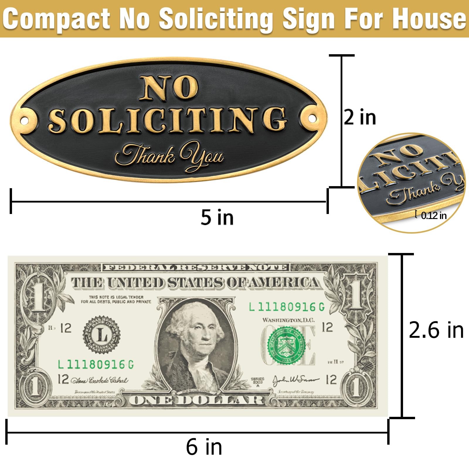 Brass No Soliciting Sign for House Office – No Soliciting Sign for Front Door- M
