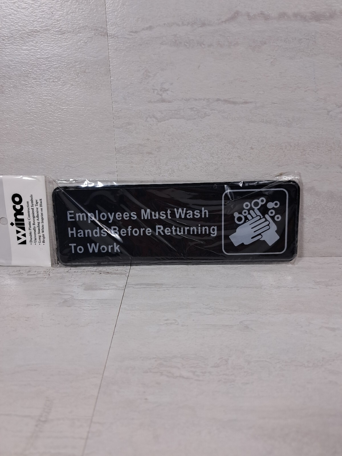 Hand Washing Sign Employee Plastic Stick On Black White Lettering