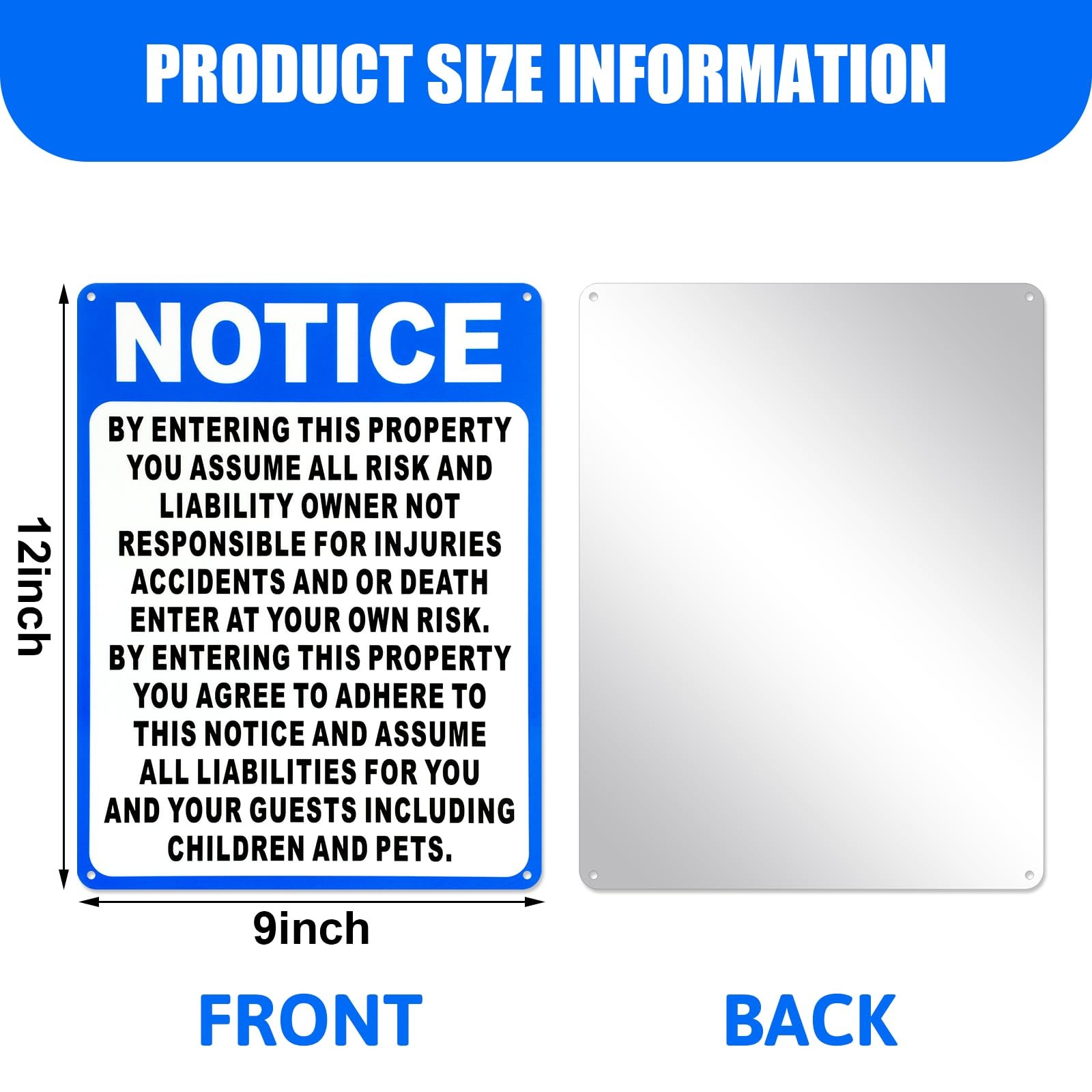 1 Pcs Not Responsible for Accidents or Injuries Sign Aluminum Enter at Your O…