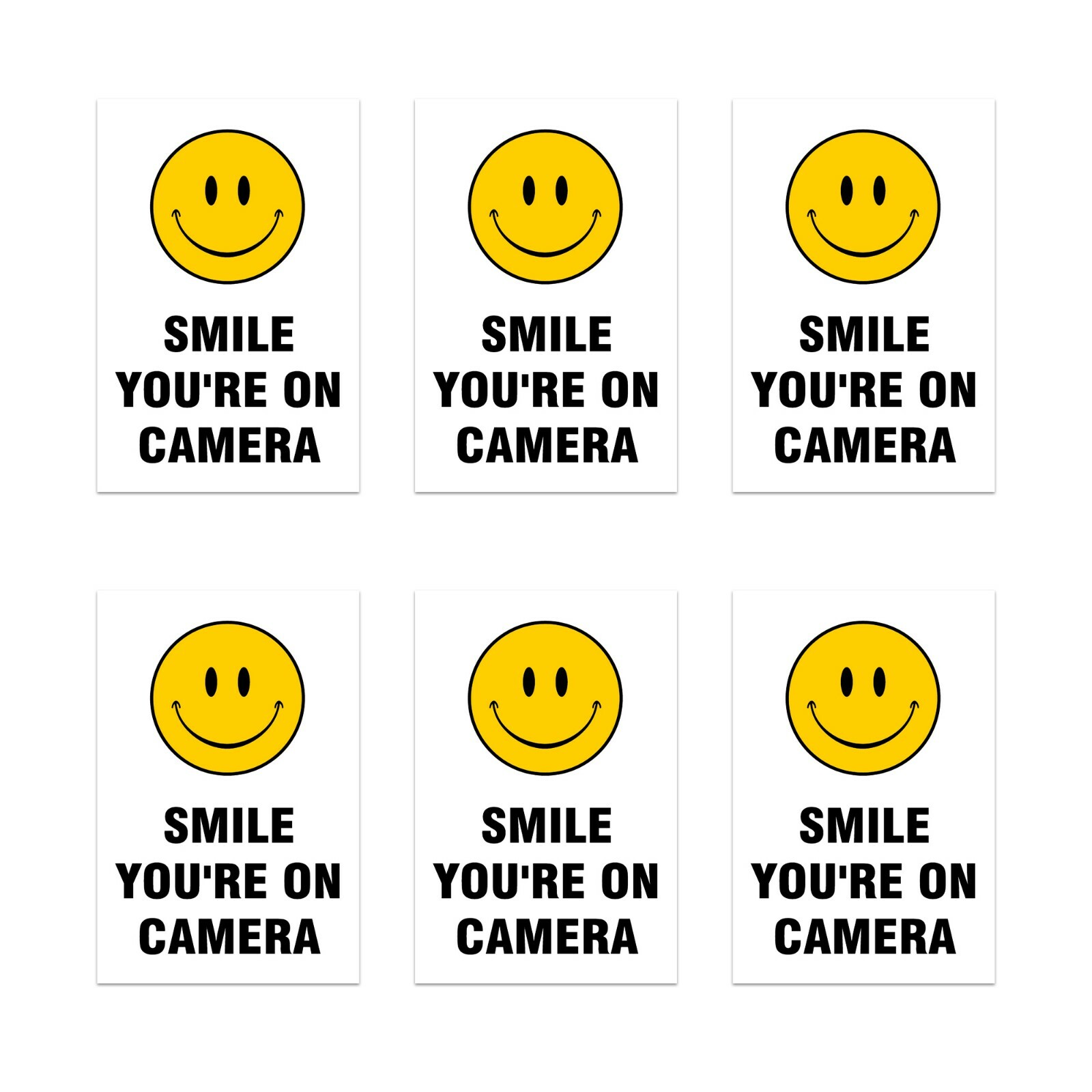 6-PACK SMILE YOU&rsquo;RE ON CAMERA Vinyl Decal Sticker Security Surveillance Sign 4X6