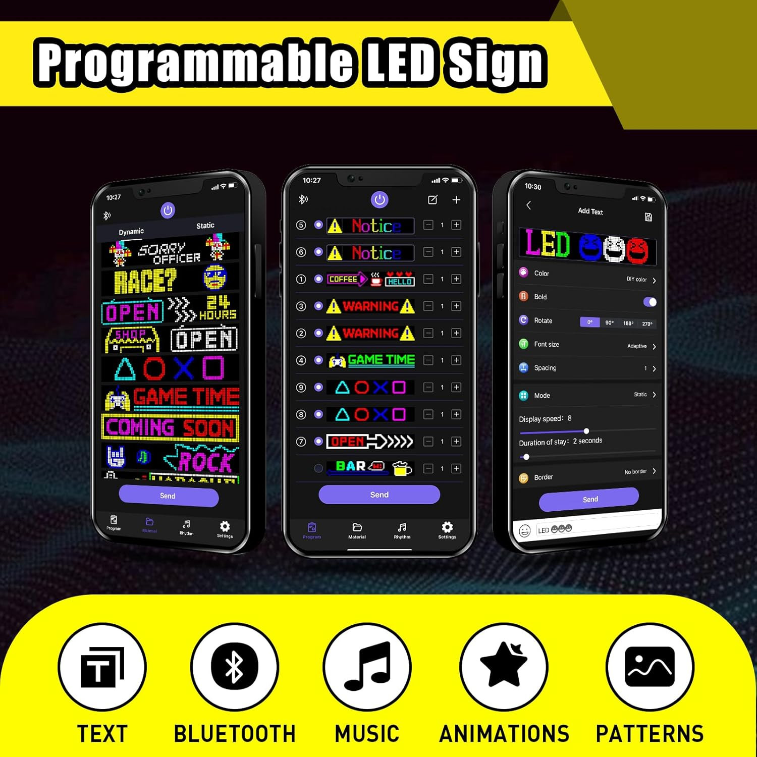 Customizable Bluetooth LED Sign | Scrolling Message Display 27&Prime;x5