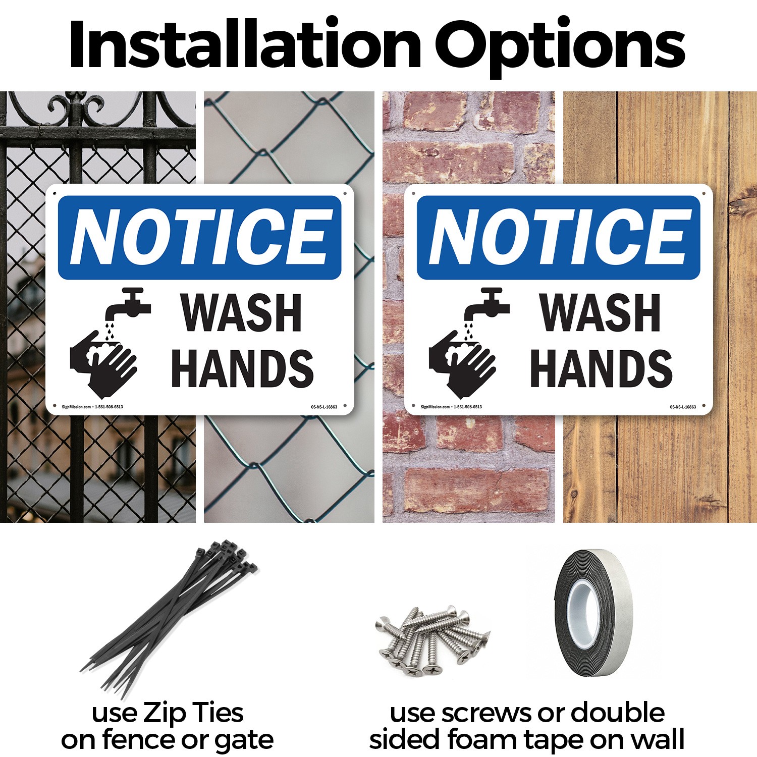 Wash Hands OSHA Notice Sign Metal, Plastic, Or Decal – 5 or 10 Pack