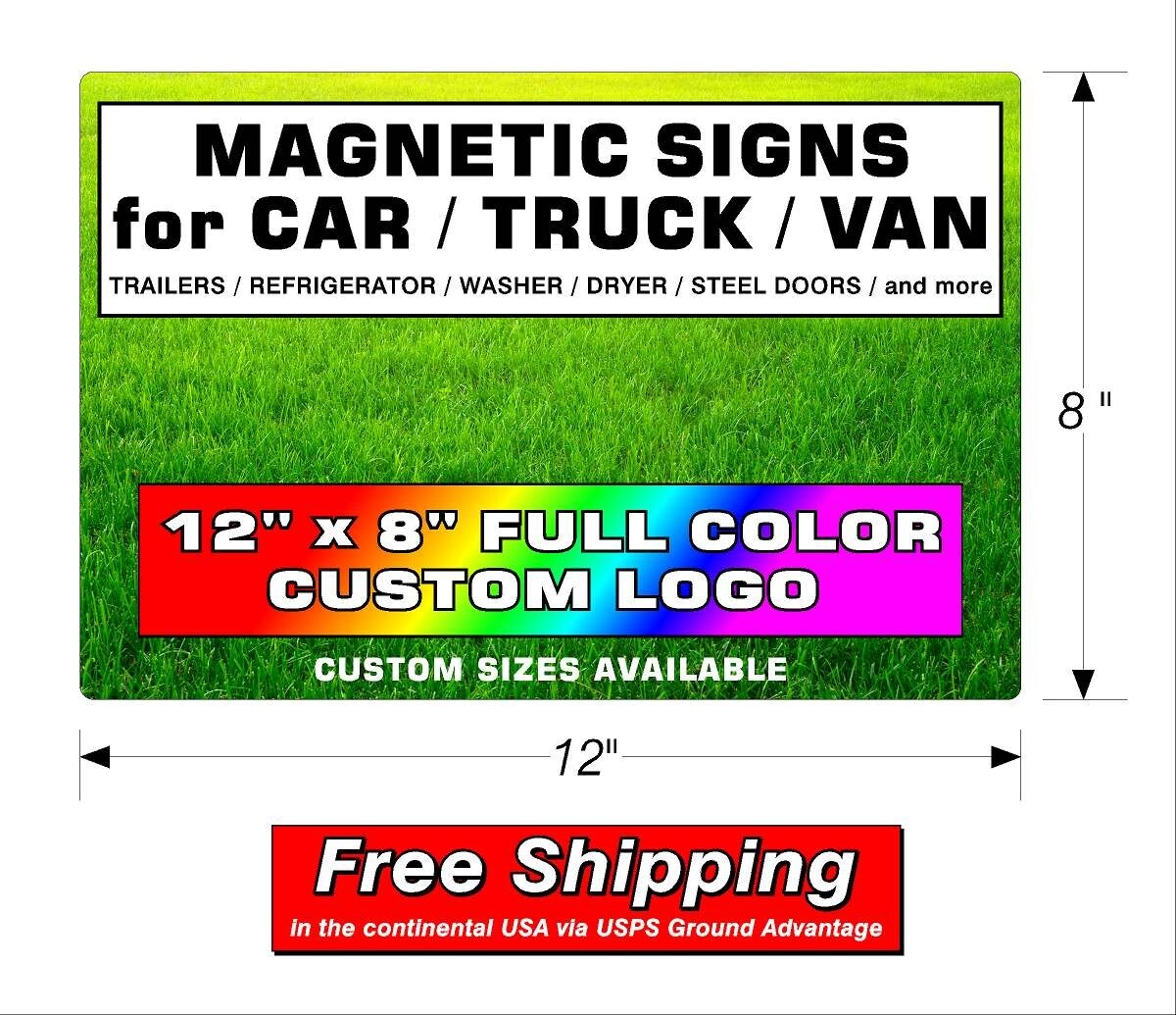1 PAIR (2) MAGNETIC SIGNS for CAR / TRUCK / VAN / TRAILERS – 12&Prime; x 8&Prime;