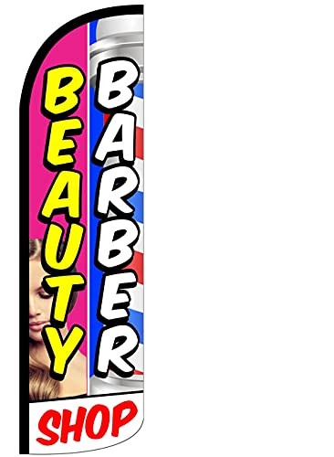 4 Less Co BEAUTY BARBER SHOP – Windless Swooper Flag Feather Banner Sign 3×11.5