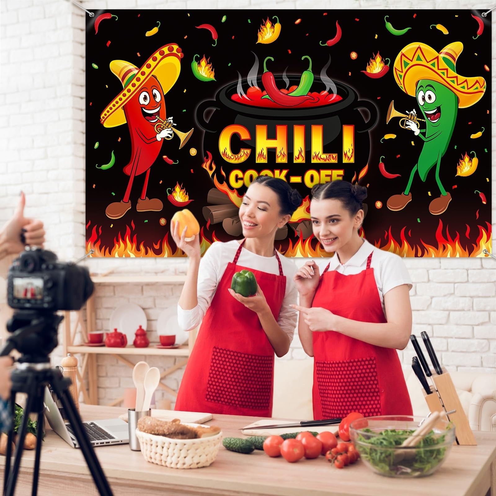 Panelee Chili Cook off Decorations 73 x 43 Inch Chili Cook off Banner Photogr…