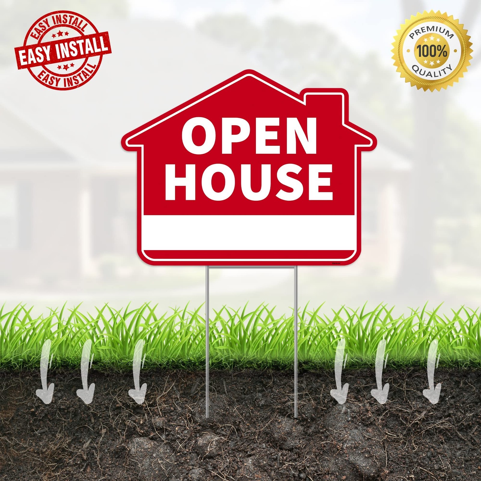3PC Open House Sign with Stakes, 17 Inches by 13 Inches – Double Sided Signs …