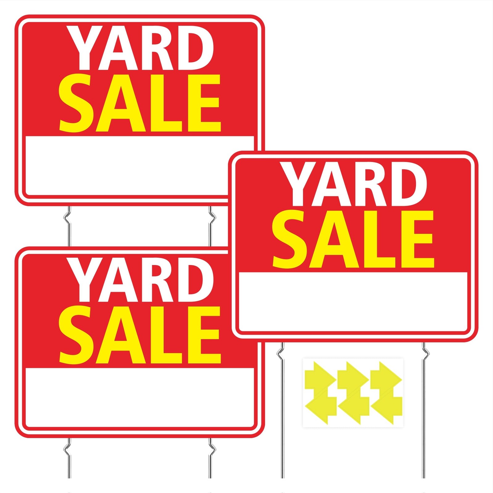 Yard Sale Signs 3 Pack 17&Prime;x13&Prime; Double Sided Yard Sale Signs with Metal Stakes W
