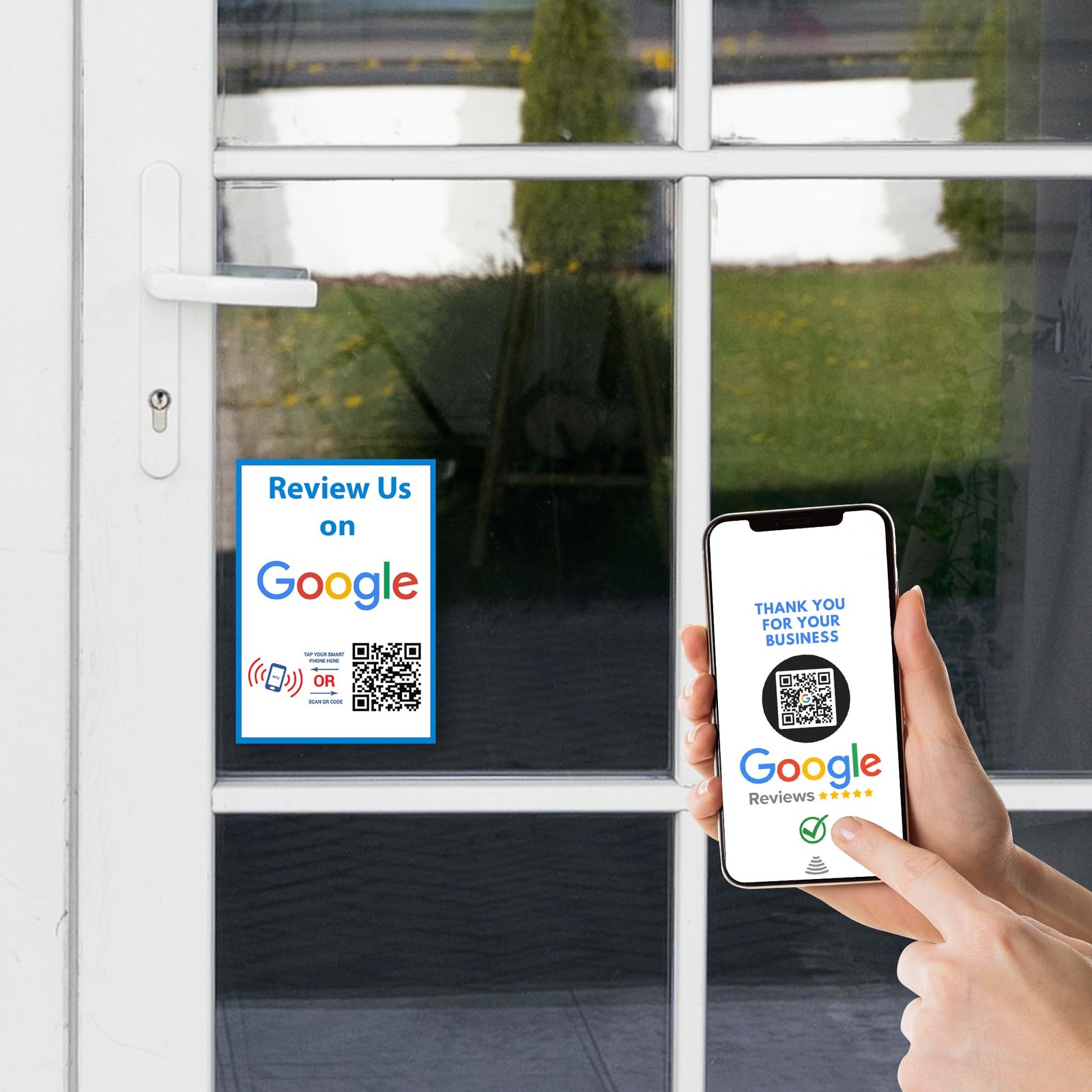 Review Us On Google Sticker – Touchless QR Code and NFC Tag – Two-Sided Googl…