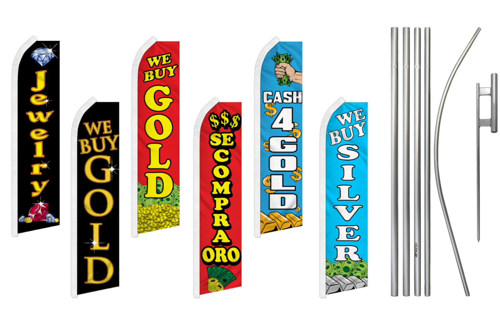 Jewelry Store Swooper Feather Flutter Flag & Pole Kit We Buy Gold Silver