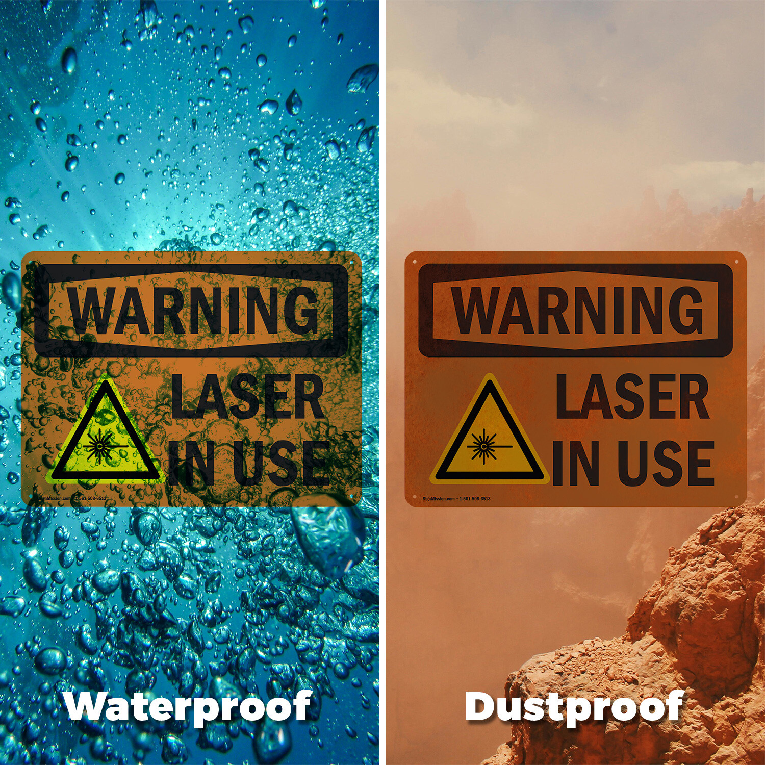 (2 Pack) Laser In Use OSHA Warning Sign Decal Metal Plastic