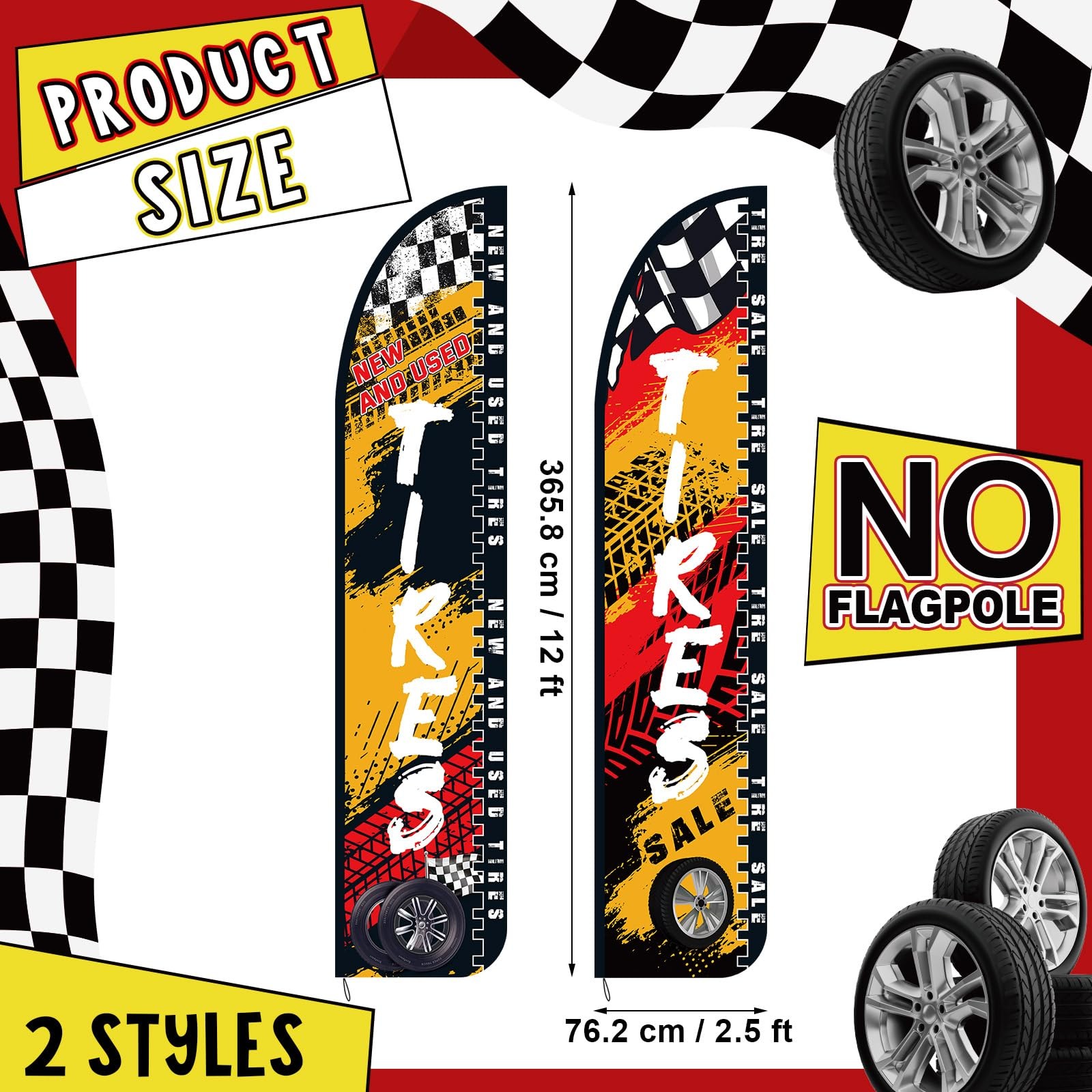 Hunnmingre 2 Pack 12 Feet Tire King Flags And Use Tires Shop Feather Flags For