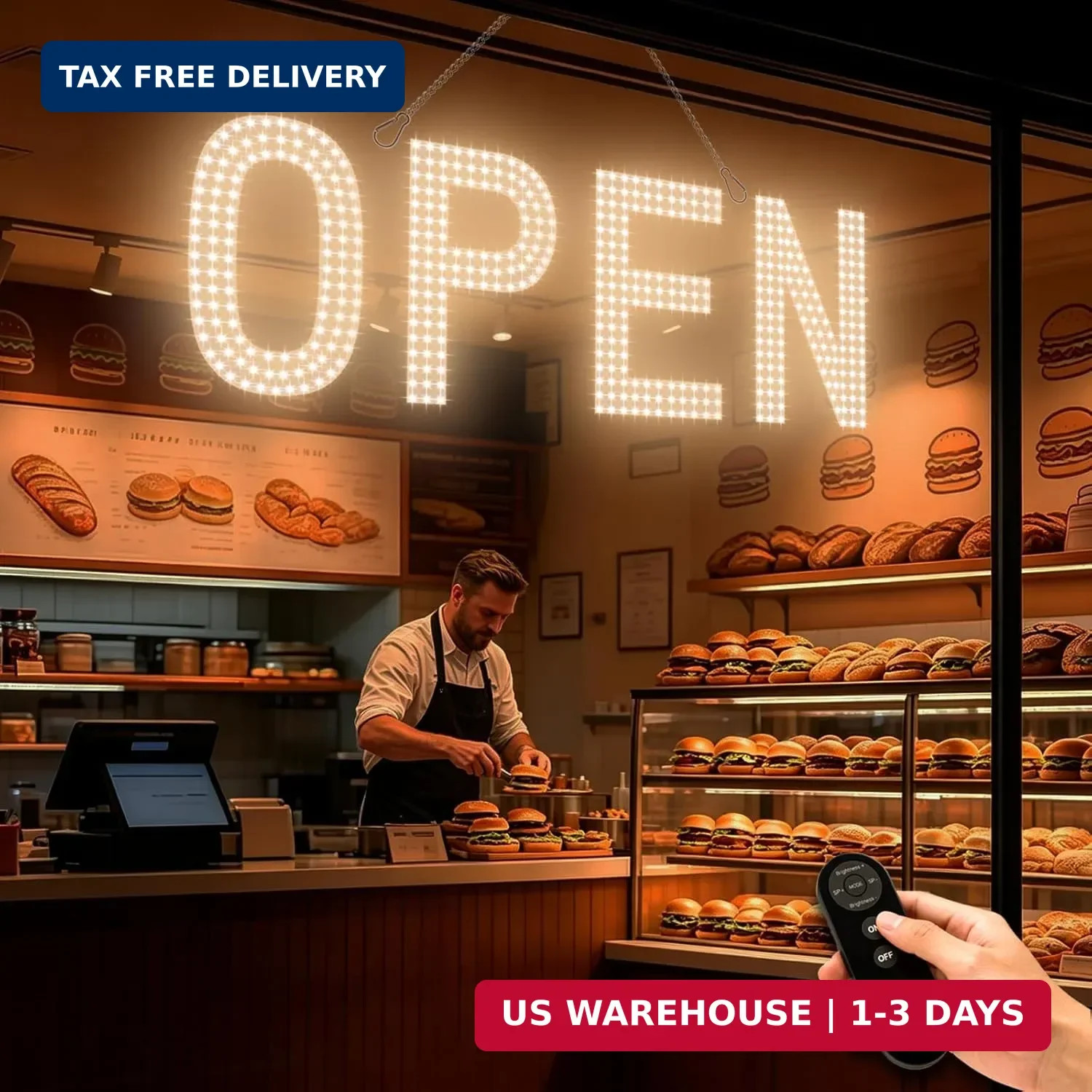 Open Signs for Business, 30&Prime;x10&Prime; Big & Bright Open Sign with Remote Control Dimm
