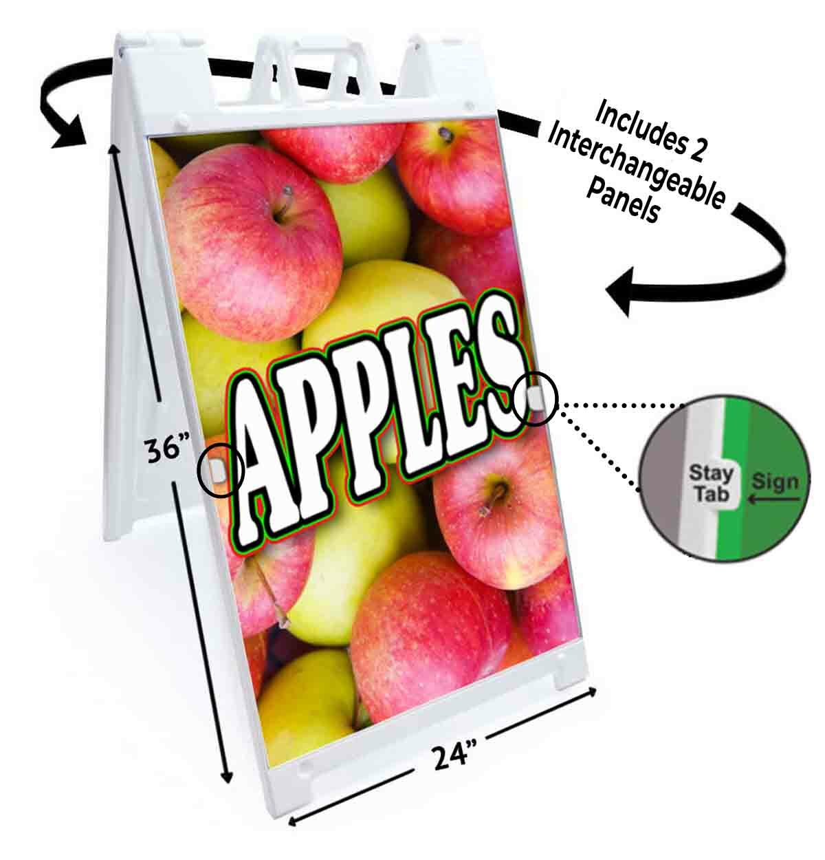 APPLES Signicade 24×36 Aframe Sidewalk Sign Banner Decal FRESH FRUIT PRODUCE