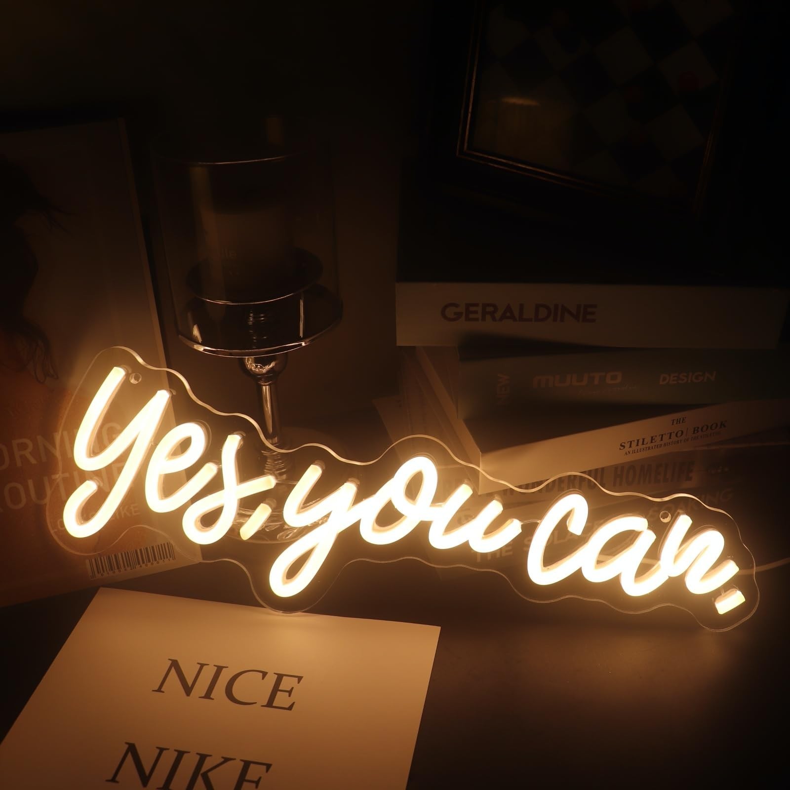 « Yes, You Can » LED Neon Sign Words Light Up Signs for Room Wall Art Decor, In…
