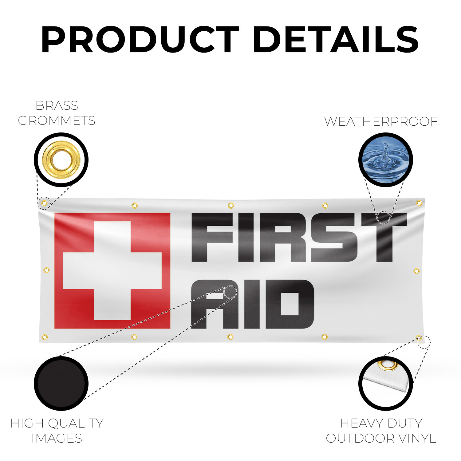 First Aid 13 oz Vinyl Banner Sign with Metal Grommets Heavy-Duty Single-Sided