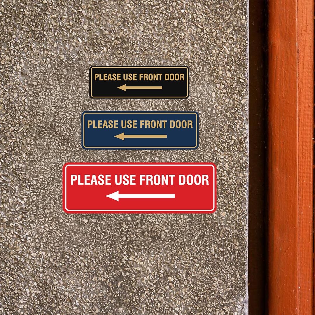 Please Use Front Door Left Arrow Sign Black Gold Large Wall Door Plaque