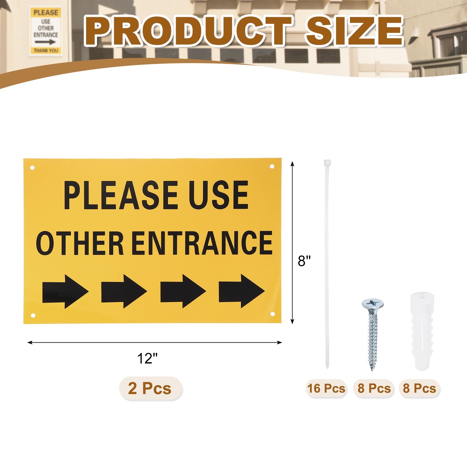 2 Pcs Please Use Other Entrance Sign, Right Arrow, Bright Yellow on Black